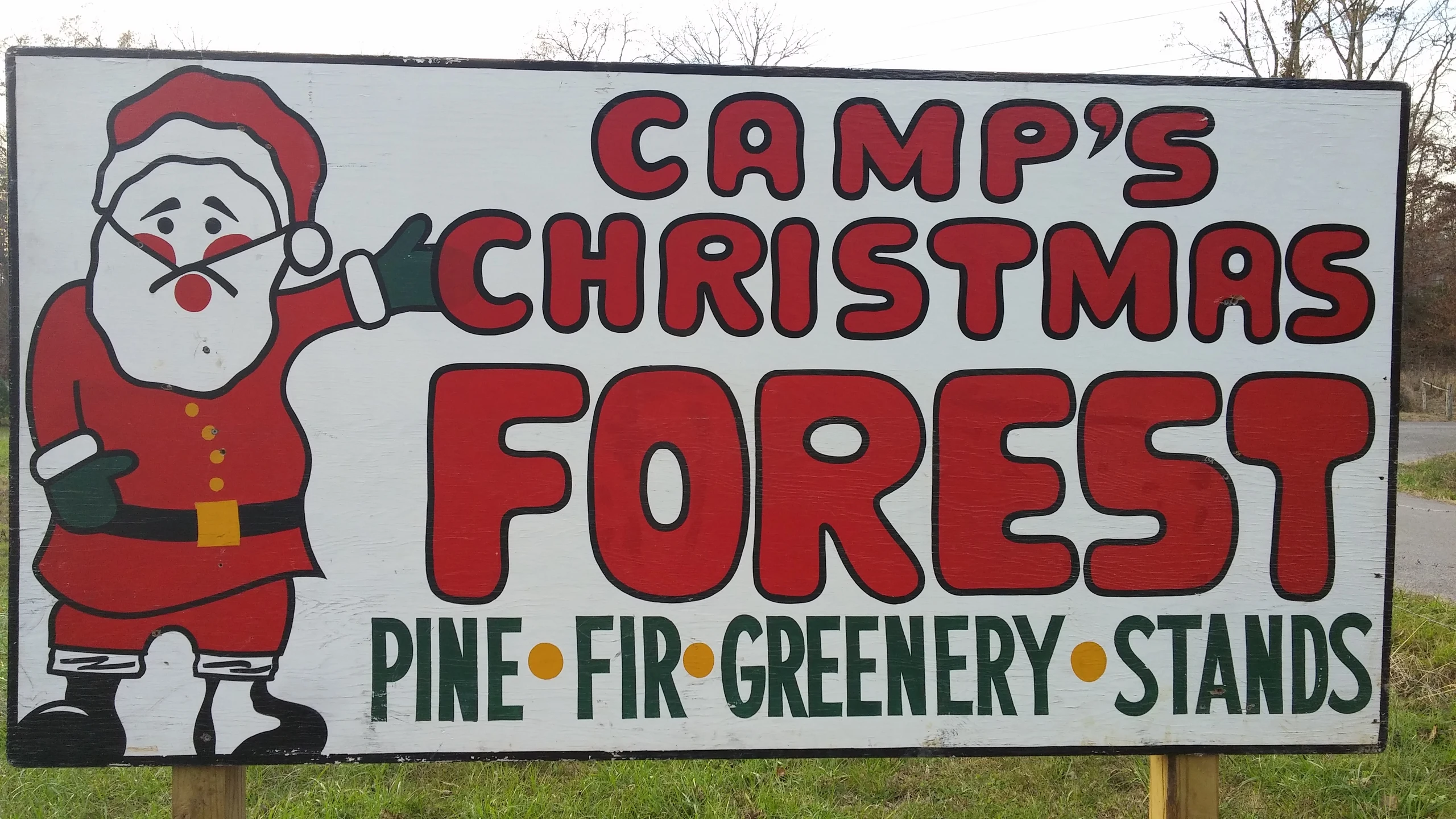 The Santa entrance sign at Camp’s Christmas Forest.