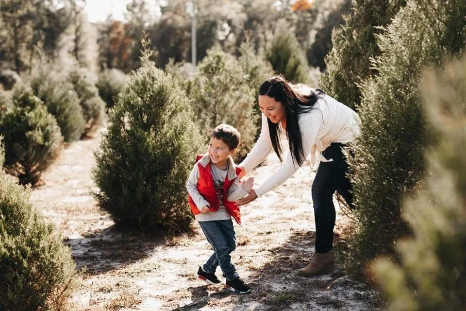 Visitors selecting a tree at Bledsoe Family Farms.