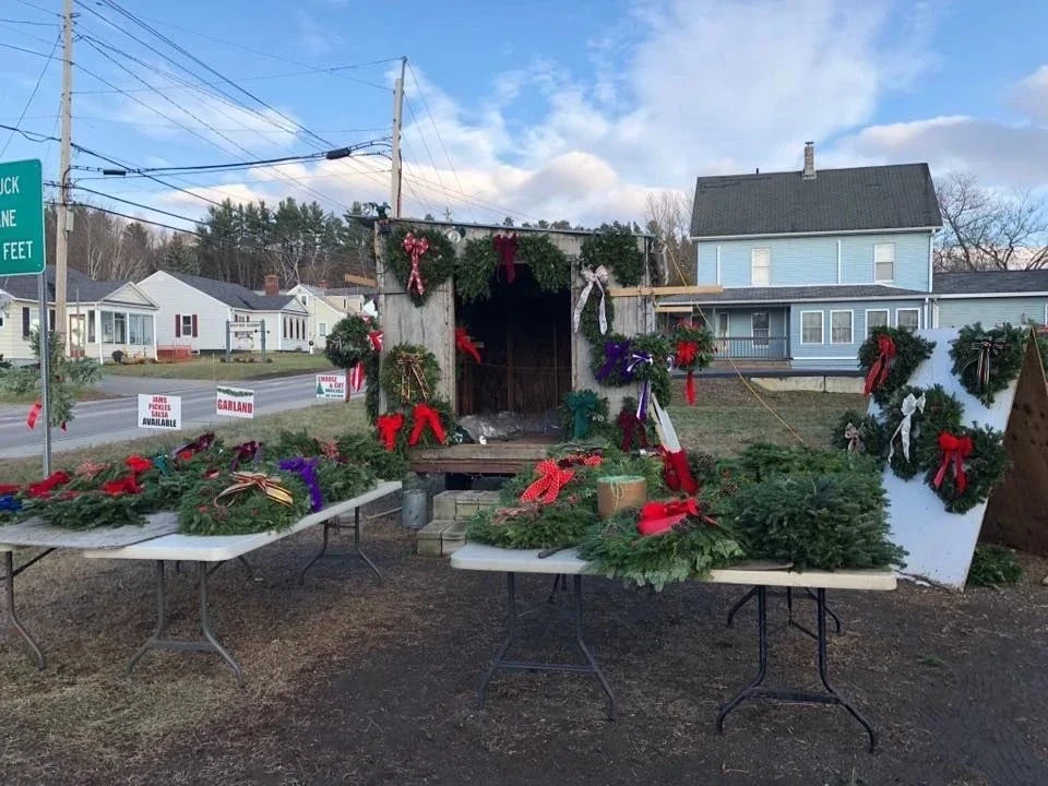 Holiday greenery at Breezy Hill’s Newport stand.